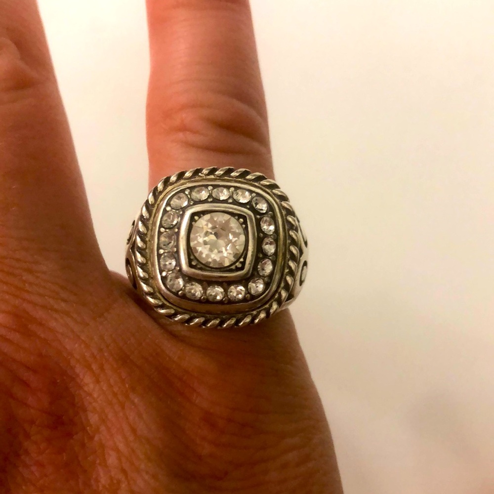 Brighton Ring Square Crystal Multi Crystals Filigree Silver Plated Removable
